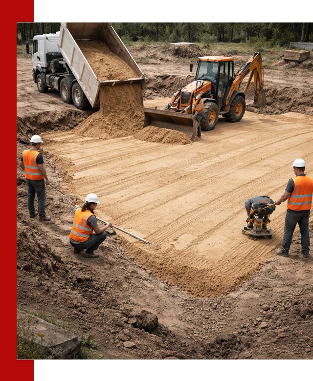 Устройство песчаной подушки для фундаментов и дорог в Архангельске